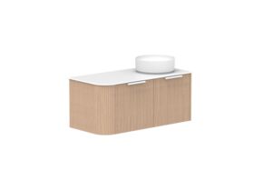 Supporting Image 2- Kado Neue Fluted Single Curve All Drawer 1050mm Wall Hung Vanity with Right Hand Basin Durasein 12mm Top Blonde Oak