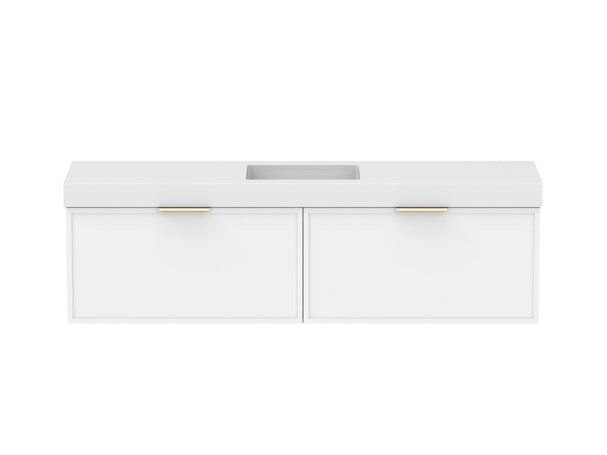 Supporting Image - Kado Lux Slim All Drawer 1800mm Wall Hung Vanity with Centre Basin 90mm Top Matte White