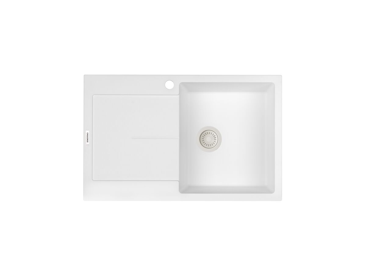 Hero - Memo Freya Single Bowl Sink 1 Taphole Right Hand Bowl with Drainer Granite White