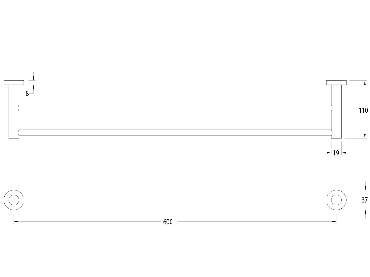 Sussex Pure Double Towel Rail 600mm