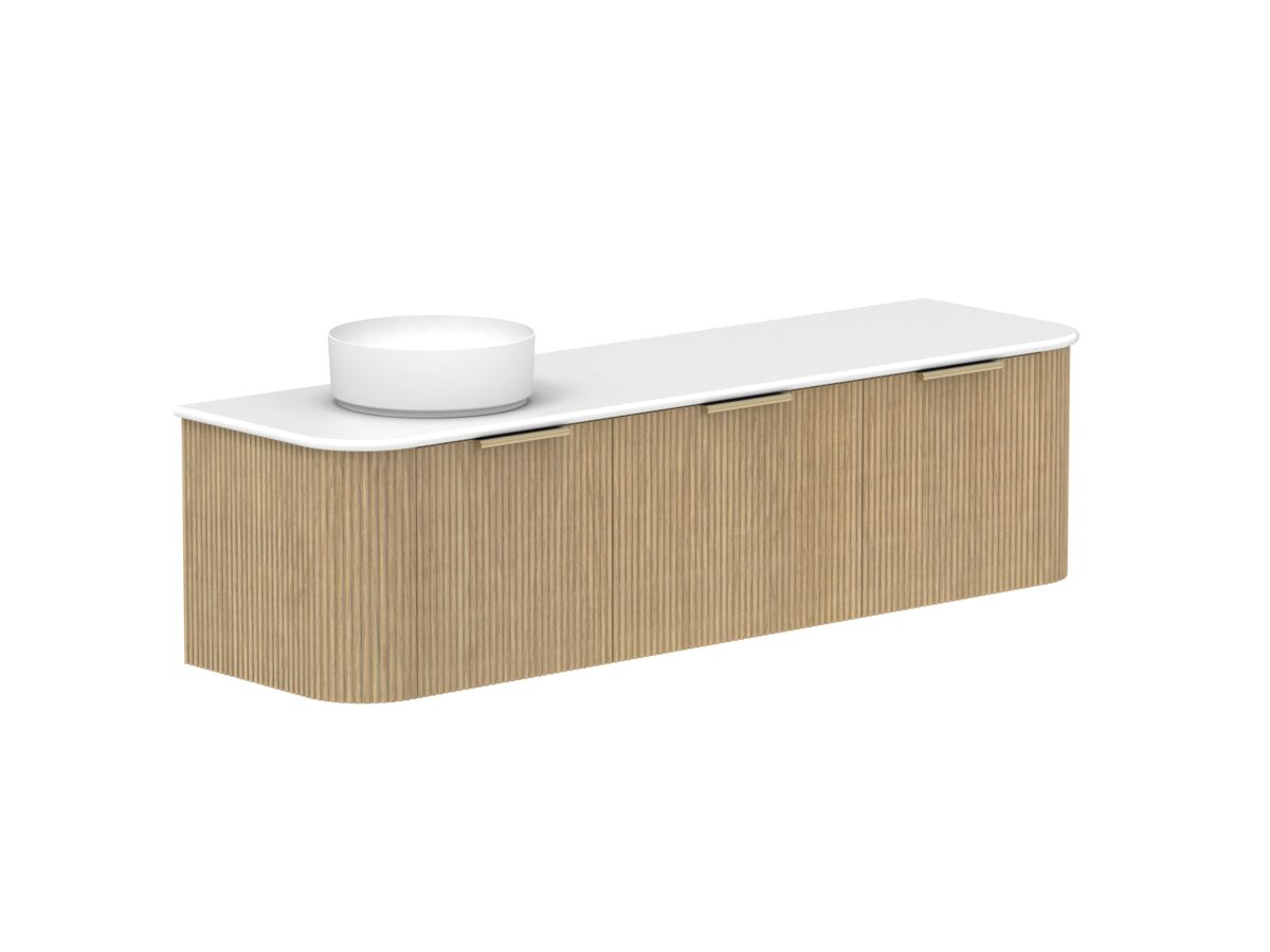 Supporting Image 2- Kado Neue Fluted Double Curve All Drawer 1800 Wall Hung Vanity with Left Hand Basin 20mm Boston Oak