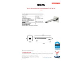 Specification Sheet - Mizu Silk Wall Basin/Bath Outlet 220mm Brushed Nickel (6 Star) Lead Free