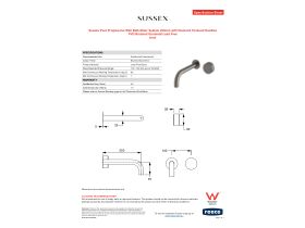 Specification Sheet - Sussex Pure Progressive Wall Bath Mixer System 200mm with Diamond Textured Handles PVD Brushed Gunmetal Lead Free