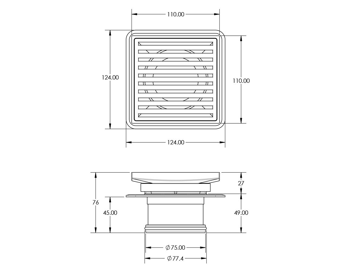 Mizu Square Floor Waste Stainless Steel 100mm x 80mm