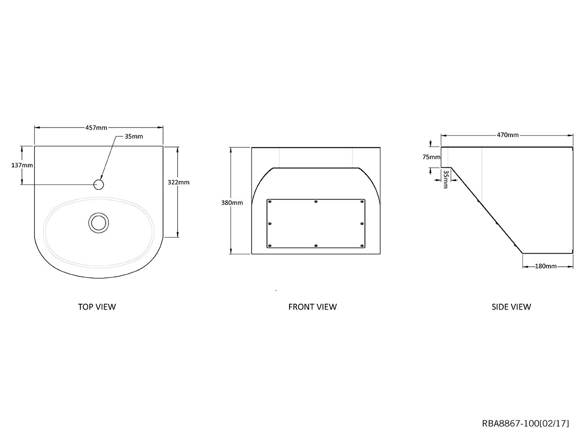 RBA Benefit AS1428.1-2009 Wall Mount Basin Stainless Steel