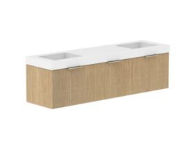 Supporting Image 2- Kado Neue Fluted Square All Drawer 1800mm Wall Hung Vanity with Double Basin 90mm Top Boston Oak