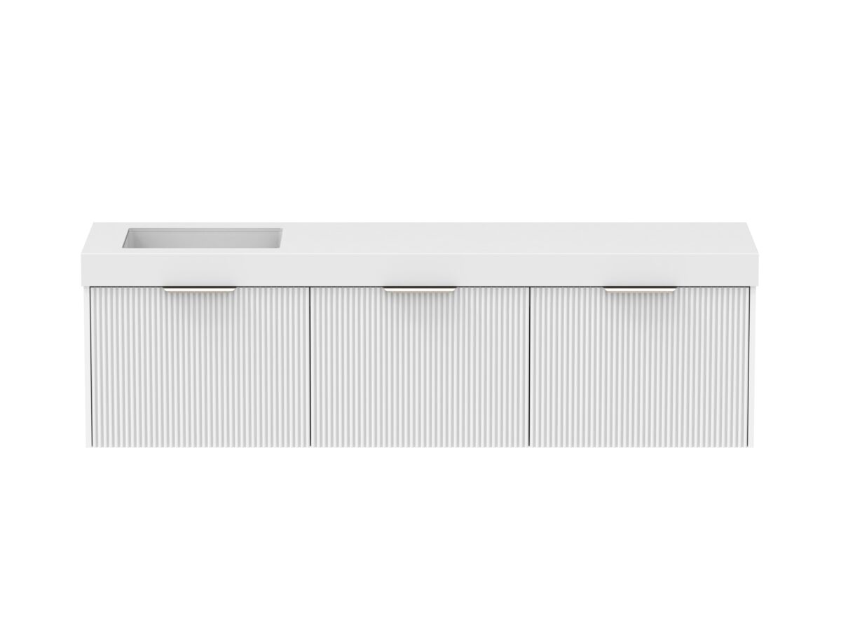 Supporting Image - Kado Neue Fluted Square All Drawer 1800mm Wall Hung Vanity with Left Hand Basin 90mm Top Ultra White