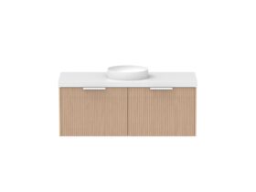 Supporting Image - Kado Neue Fluted Square All Drawer 1200mm Wall Hung Vanity with Centre Basin 50mm Top Blonde Oak