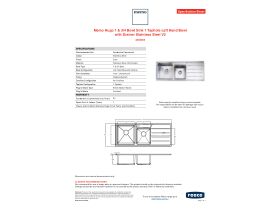 Specification Sheet - Memo Hugo 1 & 3/4 Bowl Sink 1 Taphole Left Hand Bowl with Drainer Stainless Steel V2