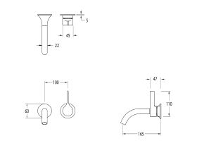 Sussex Oria Wall Bath Mixer Outlet System 165mm