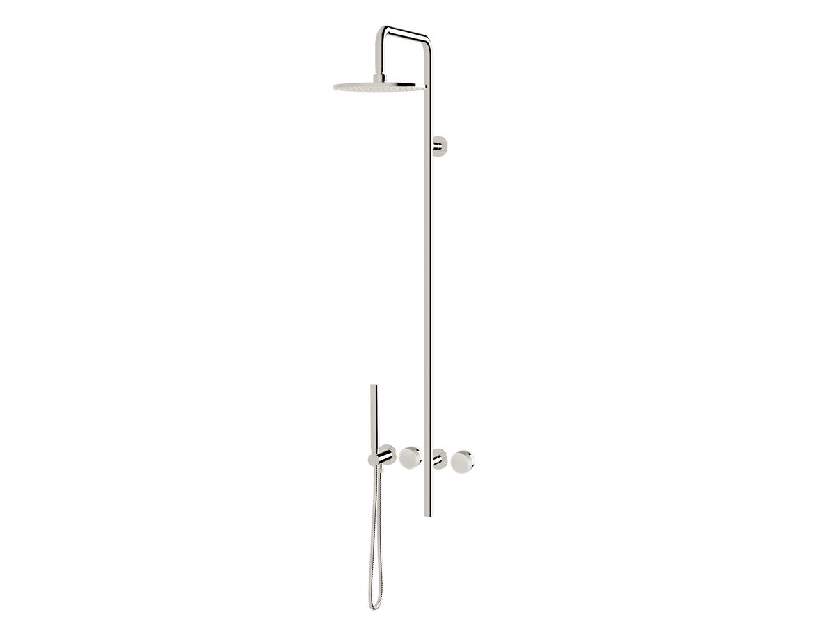 Sussex Pure Progressive Column Shower Mixer Tap System 180mm with Handshower Right Hand and Linear Textured Handles Chrome (3 Star)