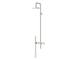 Sussex Pure Progressive Column Shower Mixer Tap System 180mm with Handshower Right Hand and Linear Textured Handles Chrome (3 Star)