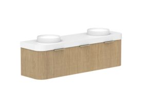Supporting Image 2- Kado Neue Fluted Double Curve All Drawer 1800mm Wall Hung Vanity with Double Basin Durasein 90mm Top Boston Oak