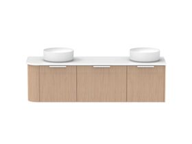 Supporting Image - Kado Neue Fluted Single Curve All Drawer 1650mm Wall Hung Vanity with Double Basin 20mm Top Blonde Oak
