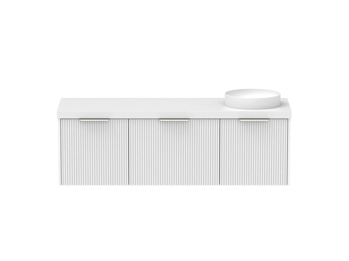 Supporting Image - Kado Neue Fluted Square All Drawer 1500mm Wall Hung Vanity with Right Hand Basin 50mm Top Ultra White