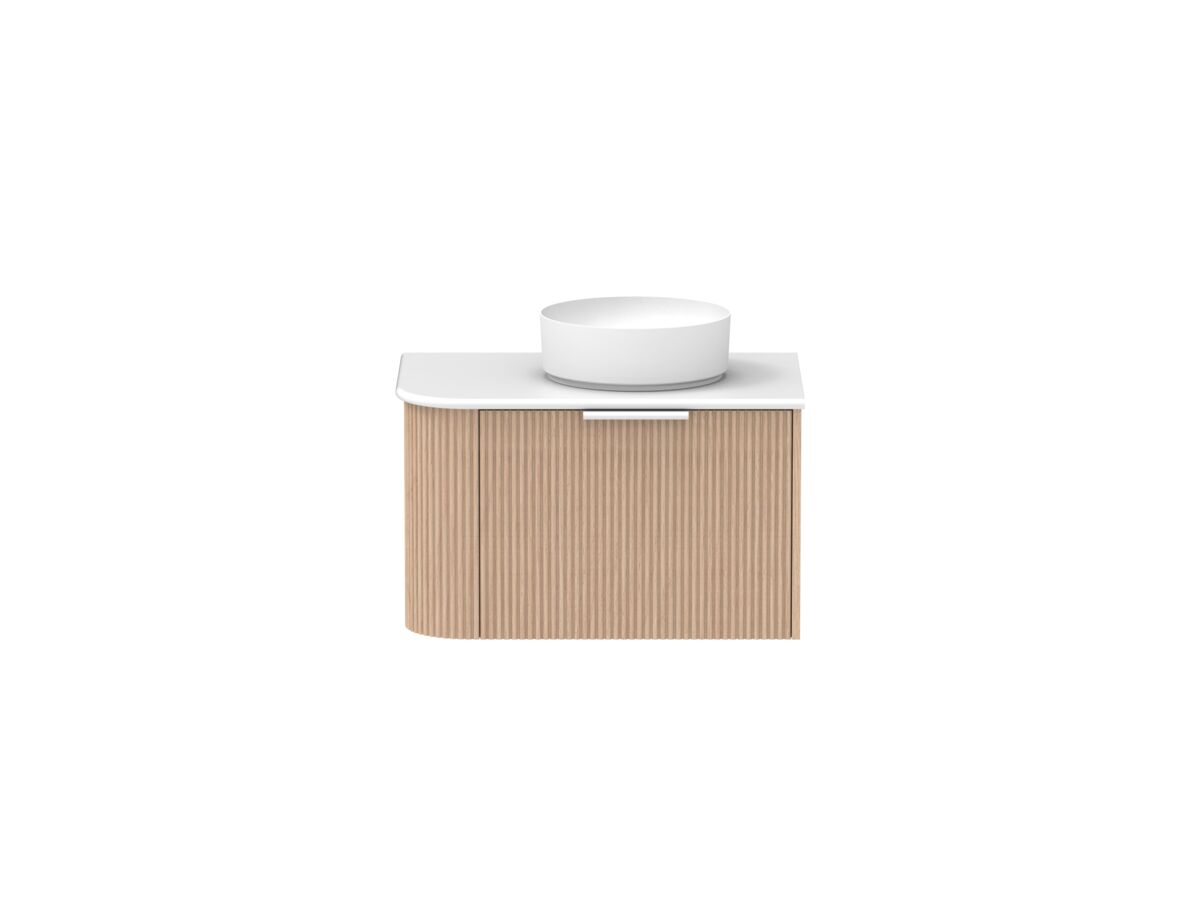 Supporting Image - Kado Neue Fluted Single Curve All Drawer 750mm Wall Hung Vanity with Centre Basin 20mm Top Blonde Oak