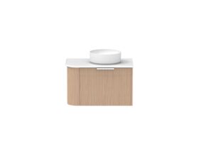 Supporting Image - Kado Neue Fluted Single Curve All Drawer 750mm Wall Hung Vanity with Centre Basin 20mm Top Blonde Oak