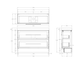 Technical Drawing - Kado Lux Ensuite All Drawer Twin 1200mm Floor Mount Centre Basin 90mm Top