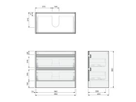 Technical Drawing - Posh Domaine Twin 900 2 Drawer Floor Standing Vanity Mineral Cast