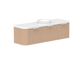 Supporting Image 2- Kado Neue Fluted Single Curve All Drawer 1650mm Wall Hung Vanity with Centre Basin Durasein 50mm Top Blonde Oak