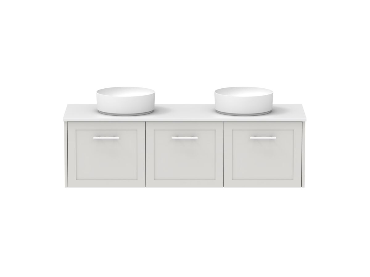 Hero - Kado Lux All Door 1500mm Wall Hung Vanity Double Basin 20mm - Feather Grey - Front