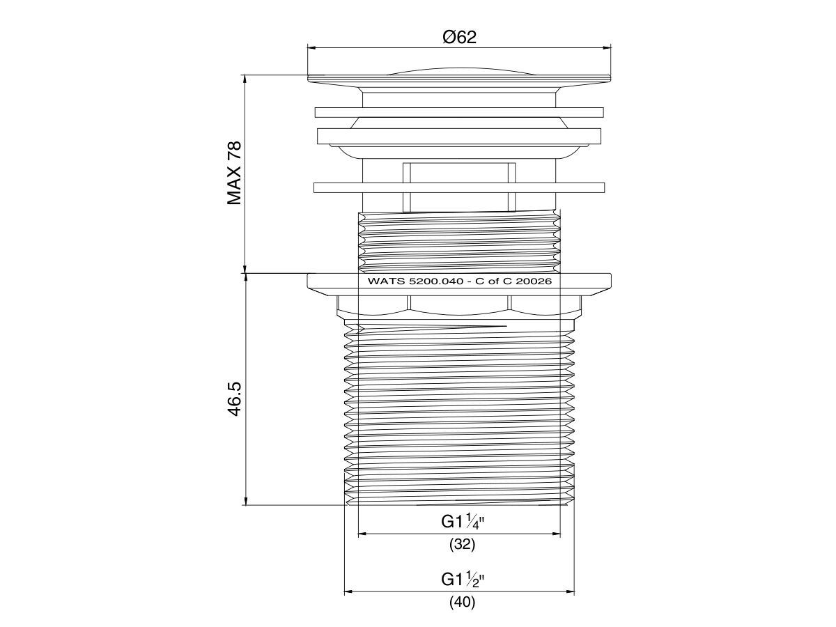 Mizu Plug & Waste 32/40mm x 80mm Push/Plug with Overflow Chrome