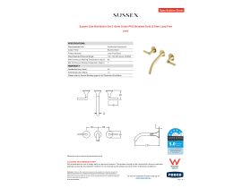 Specification Sheet - Sussex Oria Wall Basin Set 215mm Outlet PVD Brushed Gold (5 Star) Lead Free