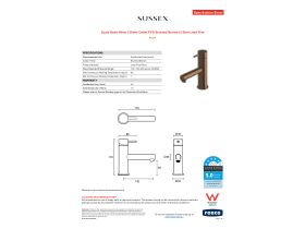 Specification Sheet - Scala Basin Mixer 130mm Outlet PVD Brushed Bronze (5 Star) Lead Free