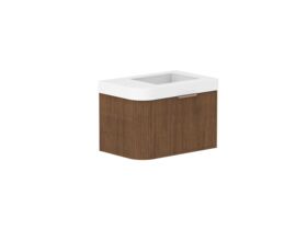 Hero - Kado Neue Fluted Single Curve All Drawer 750mm Wall Hung Vanity with Centre Basin Durasein 90mm Top Florentine Walnut