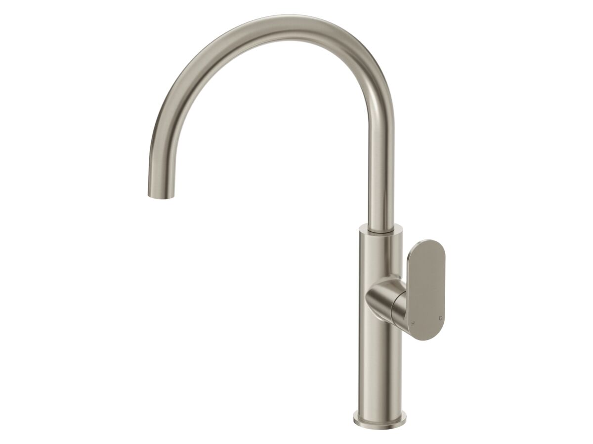Hero - Mizu Soothe MK2 Gooseneck Sink Mixer Curved Brushed Nickel (5 Star)