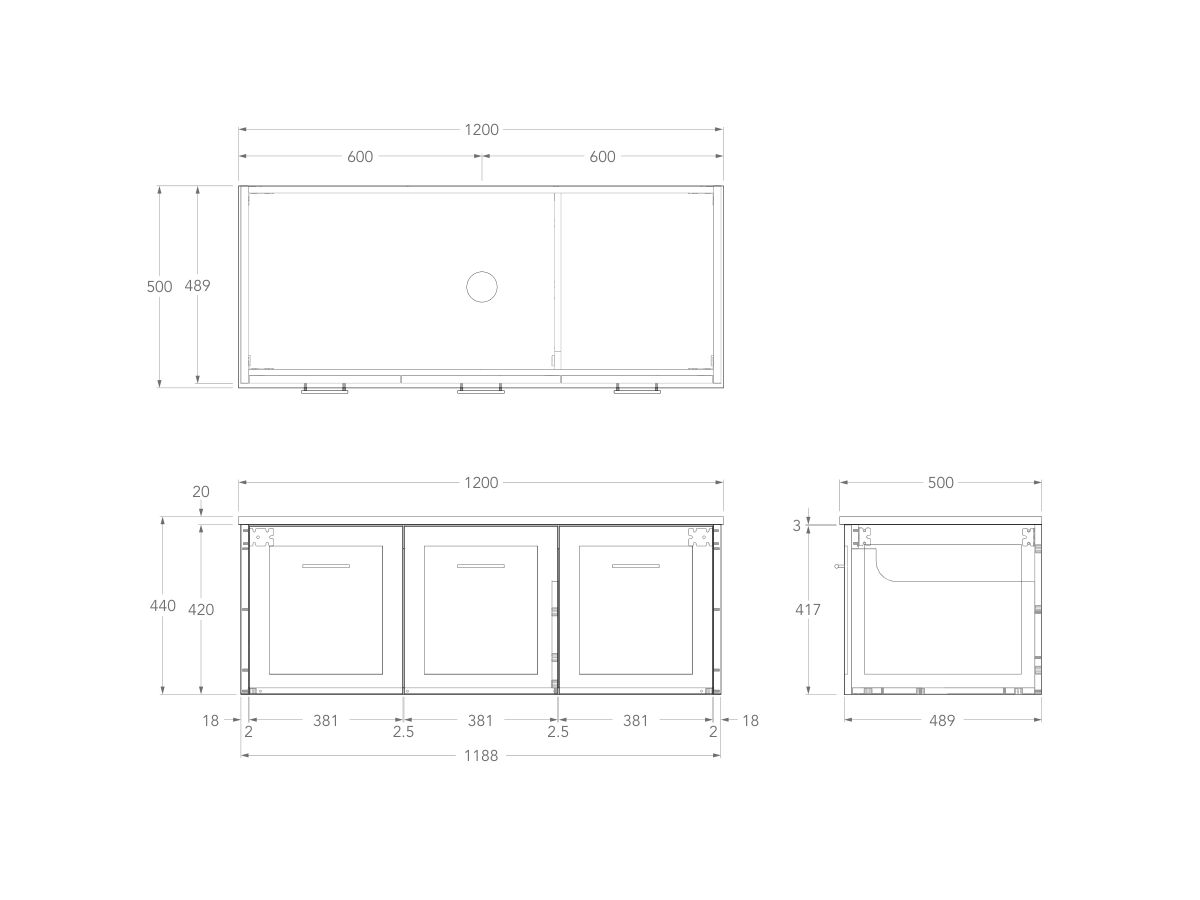 Kado Lux All Door 1200mm Centre Bowl Wall Hung