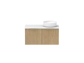 Supporting Image - Kado Neue Fluted Square 900mm Wall Hung Vanity with Right Basin 20mm Top Boston Oak
