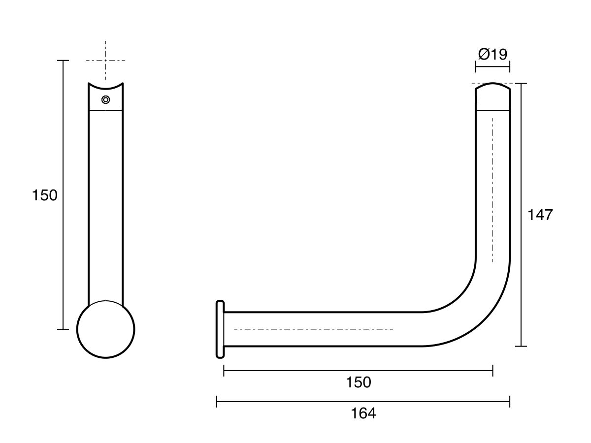 Technical Drawing - Mizu Drift Grab Rail Toilet Roll Holder Add-On Screw Connection Left Hand