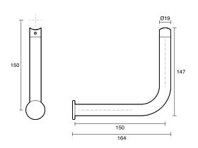Technical Drawing - Mizu Drift Grab Rail Toilet Roll Holder Add-On Screw Connection Left Hand