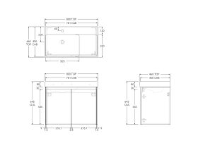 Technical Drawing - Roca Ona Vanity All Door Left Hand Bowl 800mm