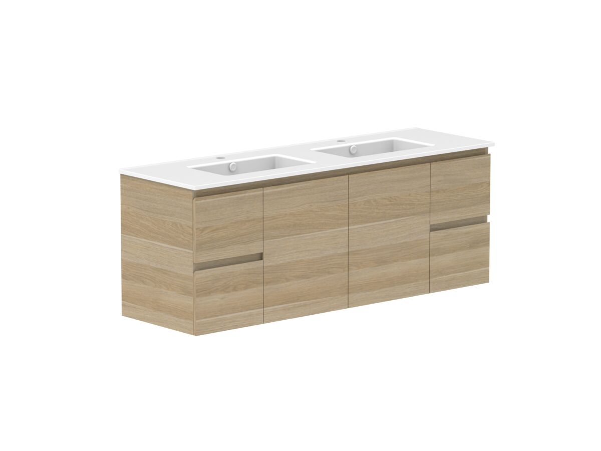 Supporting Image - Posh Domaine 1500mm Wall Hung Vanity Unit Conventional Double Bowl Matte White Ceramic Top