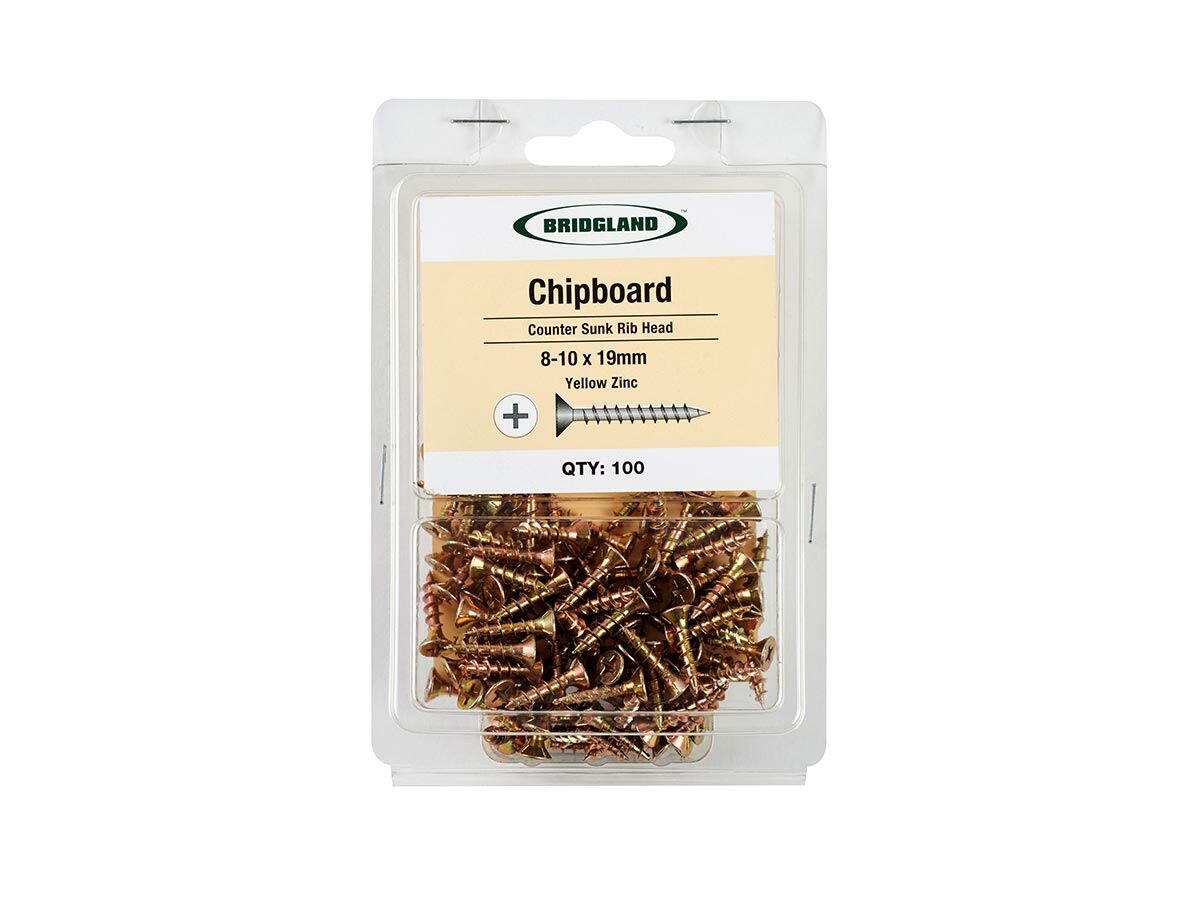 Bridgland Counter Sunk Screw Chipboard Yellow Zinc 8-10 x 19mm (100)