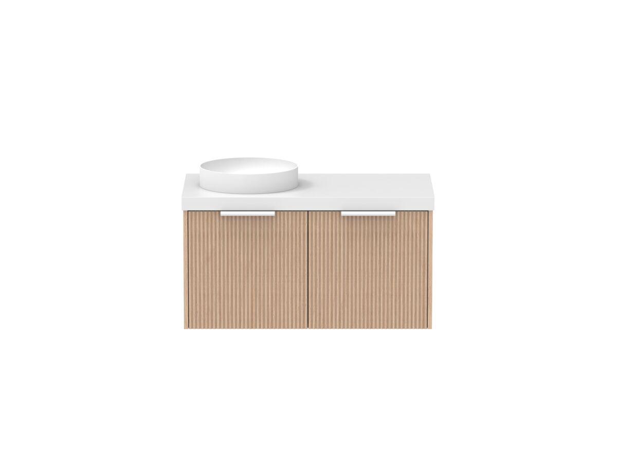 Supporting Image - Kado Neue Fluted Square 900mm Wall Hung Vanity with Left Basin 50mm Top Blonde Oak