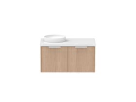 Supporting Image - Kado Neue Fluted Square 900mm Wall Hung Vanity with Left Basin 50mm Top Blonde Oak