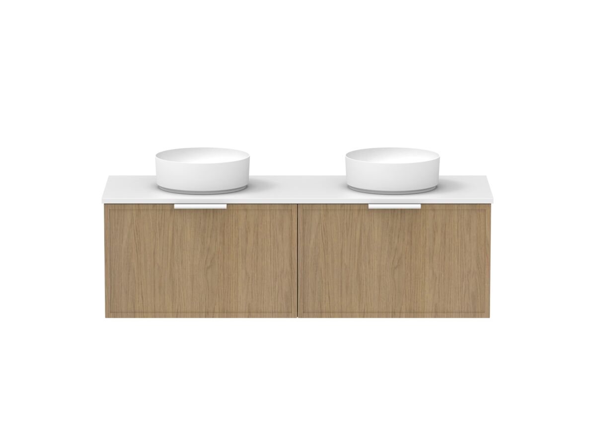 Supporting Image - Kado Lux Slim All Drawer 1500mm Wall Hung Vanity with Double Basin 20mm Top Boston Oak