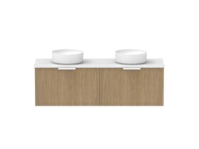 Supporting Image - Kado Lux Slim All Drawer 1500mm Wall Hung Vanity with Double Basin 20mm Top Boston Oak