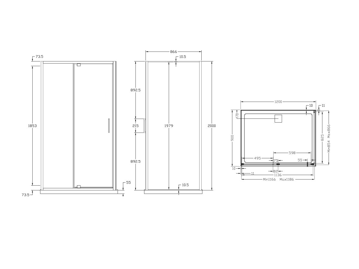Posh Bristol Luna Shower System with Rear Outlet 1200mm x 900mm Chrome