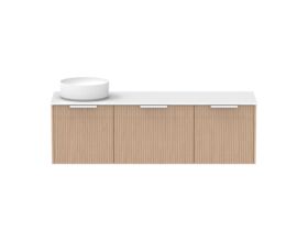 Supporting Image - Kado Neue Fluted Square All Drawer 1500mm Wall Hung Vanity with Left Hand Basin Durasein 12mm Top Blonde Oak