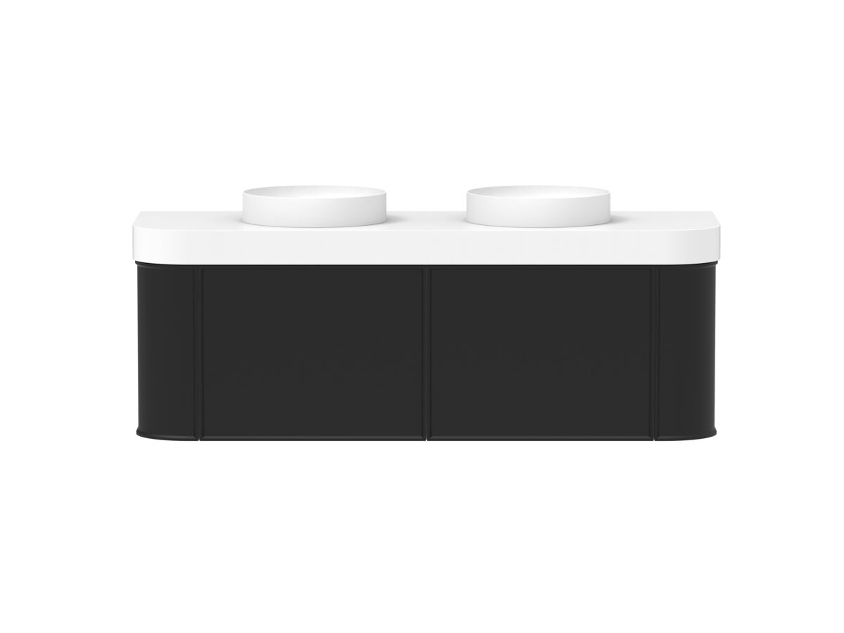 Hero - Kado Era Double Curve All Drawer 1500mm Wall Hung Vanity Double Basin 90mm Durasein Top Matte Black