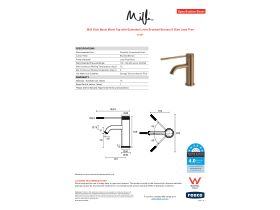 Specification Sheet - Milli Etch Basin Mixer Tap with Extended Lever Brushed Bronze (6 Star) Lead Free