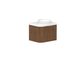 Hero - Kado Neue Fluted Single Curve All Drawer 600mm Wall Hung Vanity with Centre Basin Durasein 50mm Top Florentine Walnut
