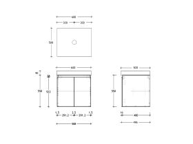 Technical Drawing - Posh Domaine 600mm Wall Hung Vanity Unit Conventional 90mm Top