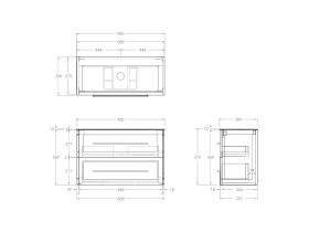 Technical Drawing - Kado Lux Ensuite All Drawer Twin 900mm Wall Hung Centre Basin 12mm Durasein Top