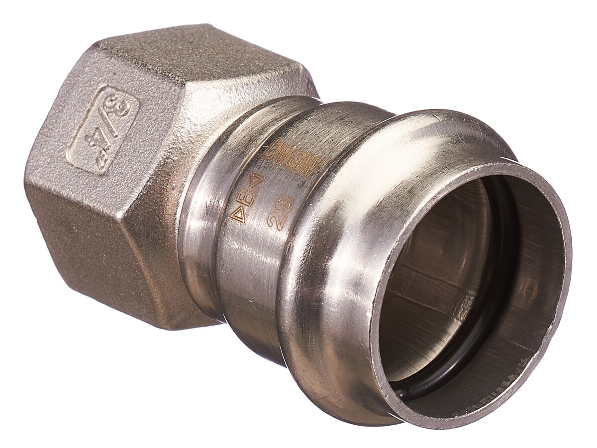 >B< Press Stainless Steel Female Straight Connector 28mm x 3/4"