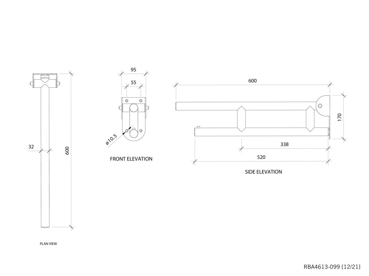 Leo Drop Down Grab Rail Stainless Steel 610mm Chrome